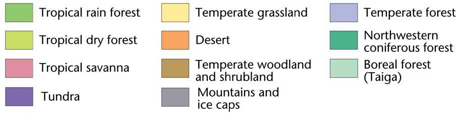 Temperate forest Tropical dry forest Desert