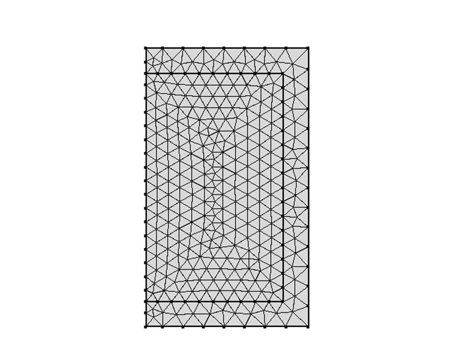 Fig. 2. Geometry of the axi-symmetric container and the mesh. The rotational symmetry line is at the left boundary.