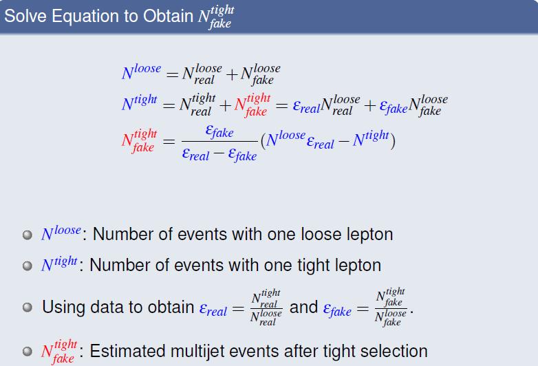Matrix Method real leptons: leptons from W (Z) decay tight leptons: standard selection in analysis loose leptons: