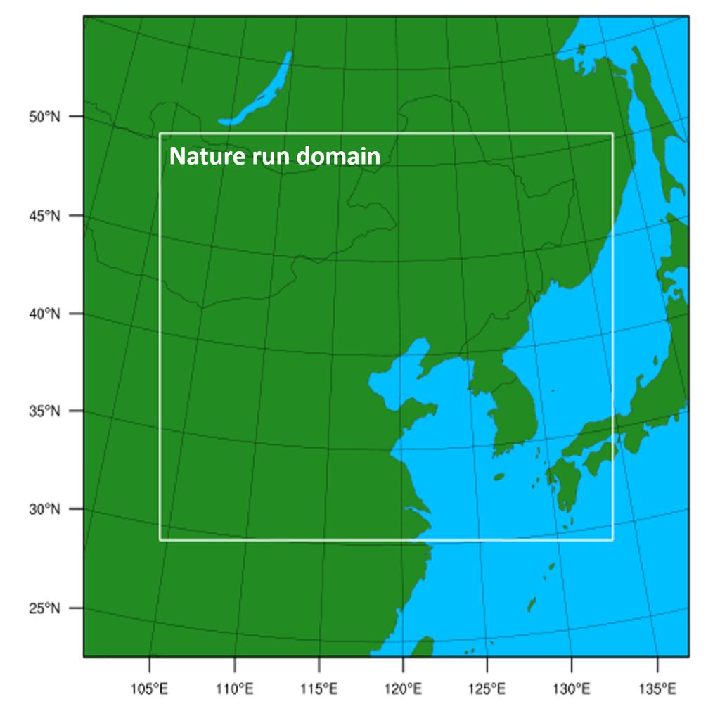 Fig. 1. Computational domains for the DA run (outer domain) and the NR (inner domain) with the horizontal resolutions of 30 km and 7.5 km, respectively.