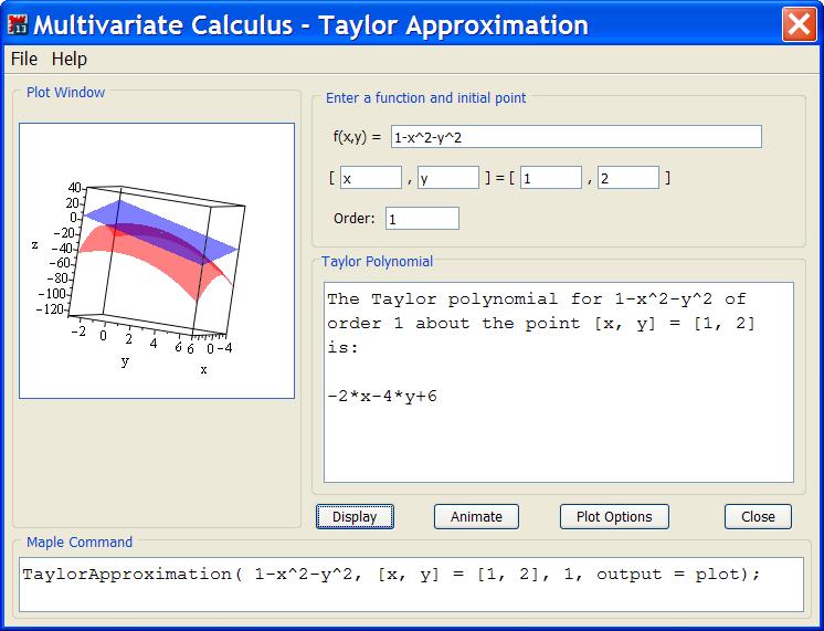 Figure 4 Multivariate Calculus Taylor Approximation tutor The first-degree Taylor polynomial for the function, taken at is obtained in Figure 4.