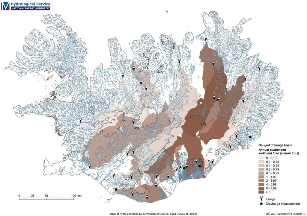 Hydrology of Iceland Glacial rivers sediment transport Suspended sediment transport extremely high in individual rivers Up to 8 10 6 yr -1 Similar to sediment load in many of the great Russian rivers