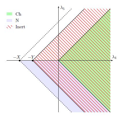Various vacua on (λ(, λ ) plane 4 5 Positivity constrains on V: X= λ 1 λ 2 +λ 3 >0 λ 4 ± λ 5 > - X