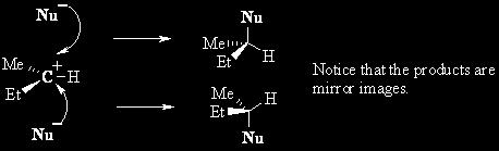 group prior to the rate determining step. Stereochemistry In an SN1, the nucleophile attacks the planar carbocation.