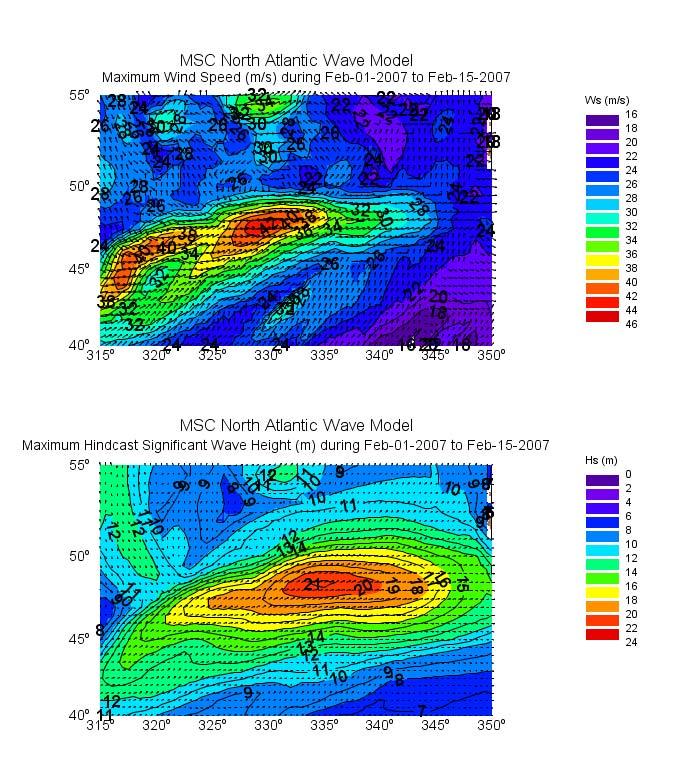 Envelopes of Maximum Wind Speed and Significant Wave Height resulting from the MSC