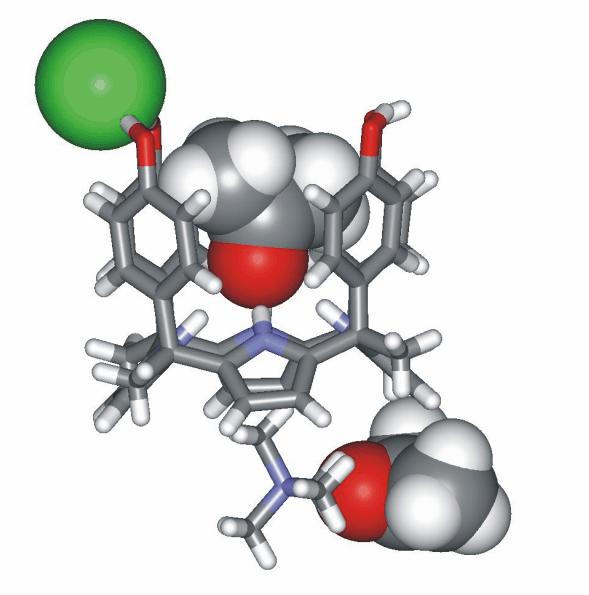 Figure S8. : Side view of the X-ray structure of the acetone adduct of the exo chloride complex of receptor 2e (Cl (2e) 2 ).
