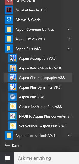 ACCESSING ASPEN PLUS from the Start Menu by going to
