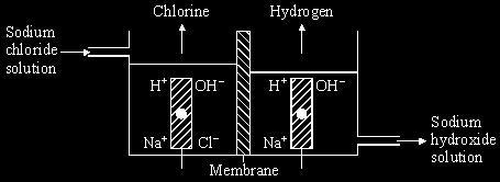 (d) Sodium chloride solution is electrolysed to form three products, hydrogen, chlorine and sodium