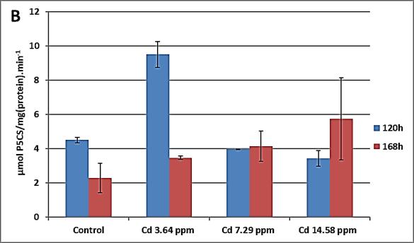 The enzyme activities of both pyrroline-5-carboxylate synthase and catalase were dependent to the pollutant metal and its level. Figure 4.