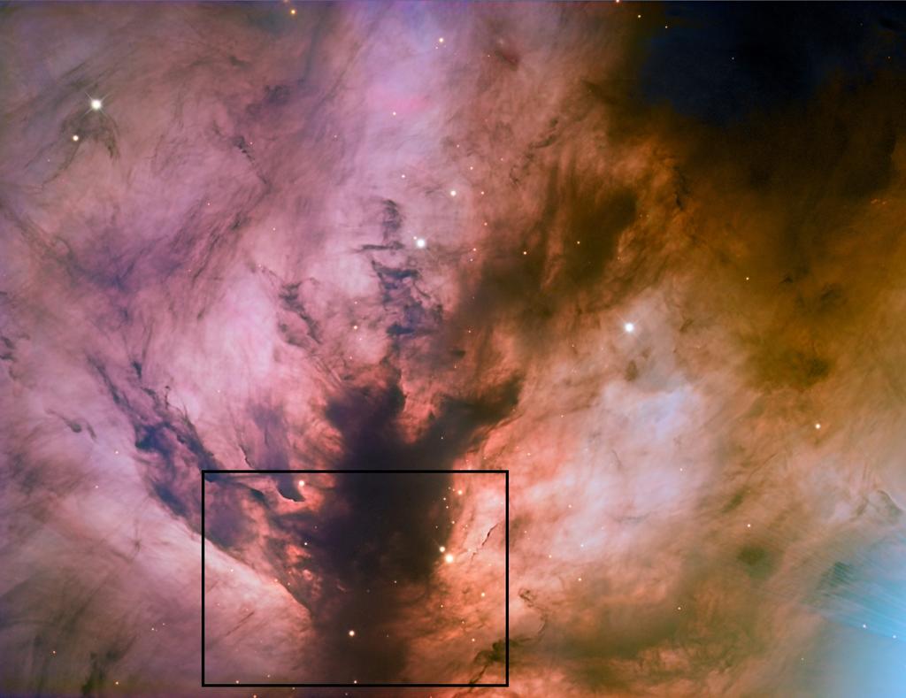 Case 4: NGC2024 Optical image with mapped region Structure of the source: The HII region