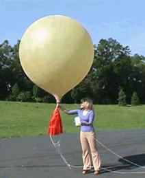 A balloon-borne radiosonde (the Styrofoam box containing measurement instruments in the launcher s left hand).