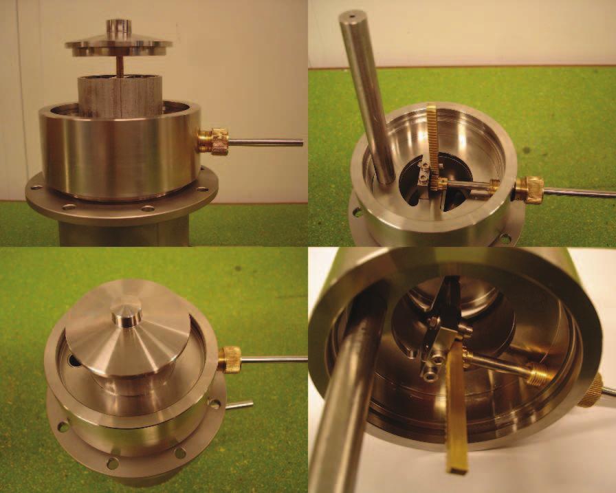 7.5. Manipulating liquid and vapour split 103 Figure 7.9: Vapour split valve internals. From top left: Valve in fully open position; Top right: Rack and pinion arrangement.