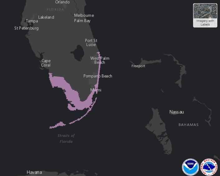 Storm Surge Watch areas are the colored region. Zoomable maps available here: http://www.nhc.noaa.gov/ refresh/graphics_at1+shtm l/154730.shtml?