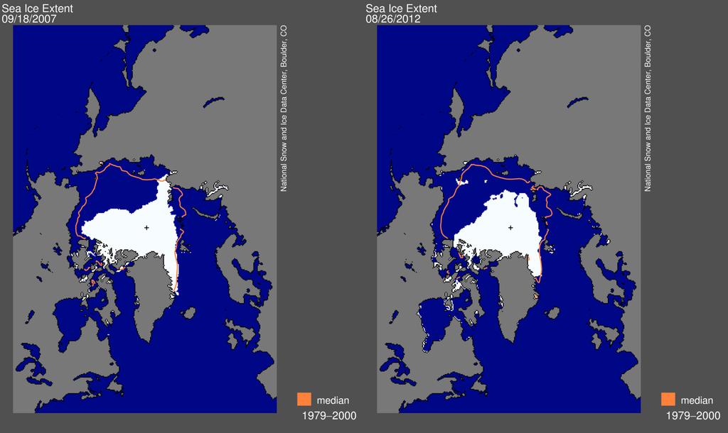 Arctic Sea Ice Extent 2007 vs 2012