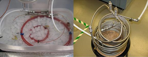 Initial development of a continuous flow process can start in a regular lab with smaller tubes and mixers.