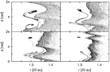 A&A proofs: manuscript no. PicognaKley15 50 60 70 80 Fig. 5. cm-sized particle distribution at different time-steps (50, 60, 70, 80 orbital times) at the ring inner edge for the massive cores case.