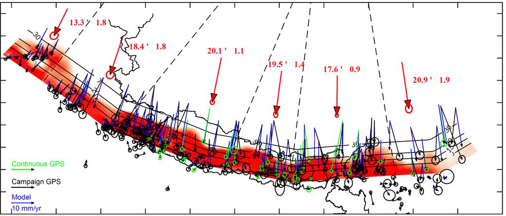 X - 8 V L STEVENS AND JP AVOUAC: INTERSEISMIC COUPLING ON THE MAIN HIMALAYAN THRUST. ±.7 Coupling.5 8.5 ±.8. ±..9 ±.9 Latitude (ºN) 9.4 ±.4 7.6 ±.9 Continuous GPS Campaign GPS Model 74 Figure S.