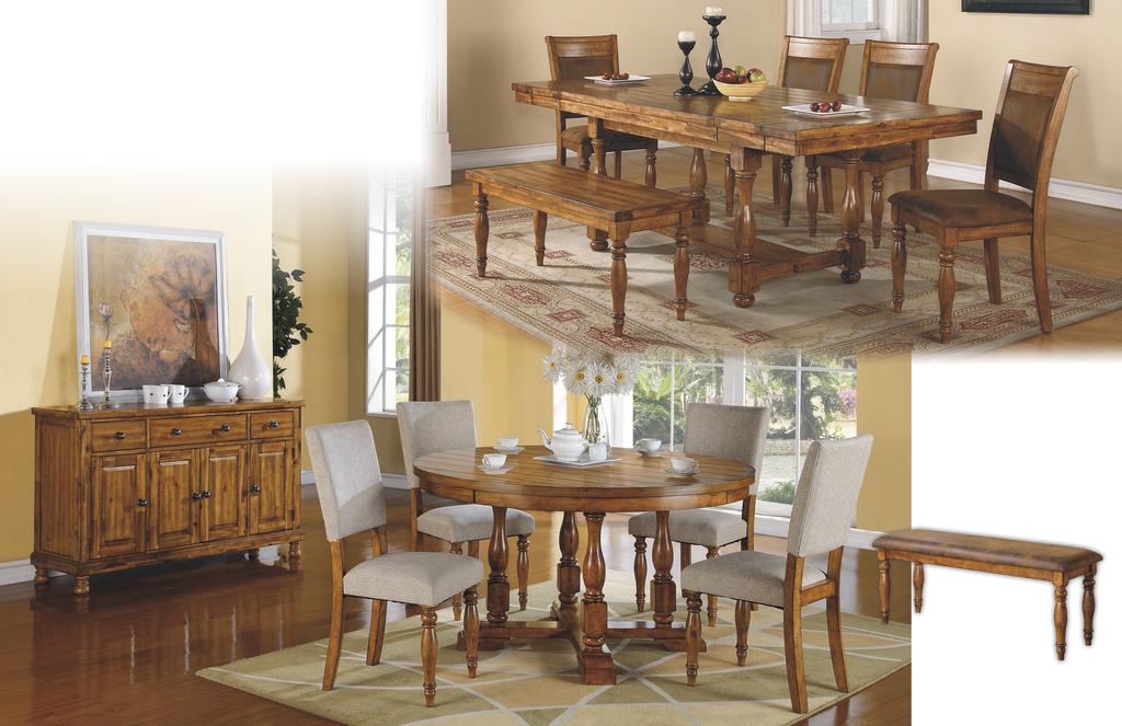G r a n d E s t a t e c a c i a 3 F i n i s h Solid Hardwood and cacia Veneer Rustic and distressed finish w/ saw marks DG24092 92" Pedestal Table w/ 2x12" Leaves 40W x 68/80/92D x 30H Double