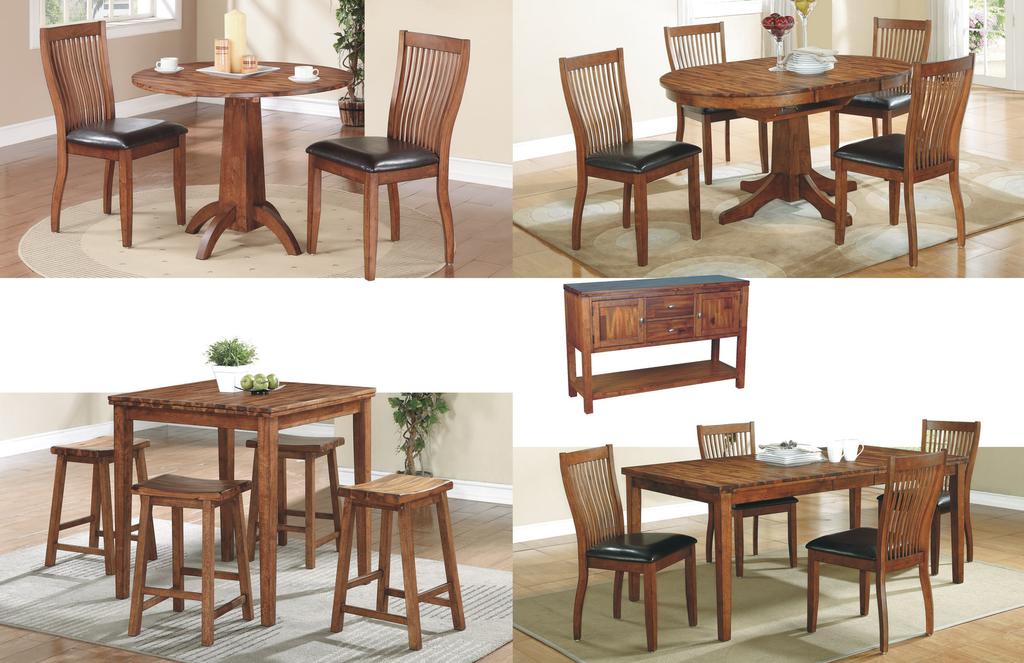 DF14040 & DF1451S r o a d w a y c a c i a 1 F i n i s h Solid cacia and Hardwood DF14040 40" Round Table 40W x 24/32/40D x 30H 2 x 8" drop leaves DF1451S Slat ack Side hair 19.
