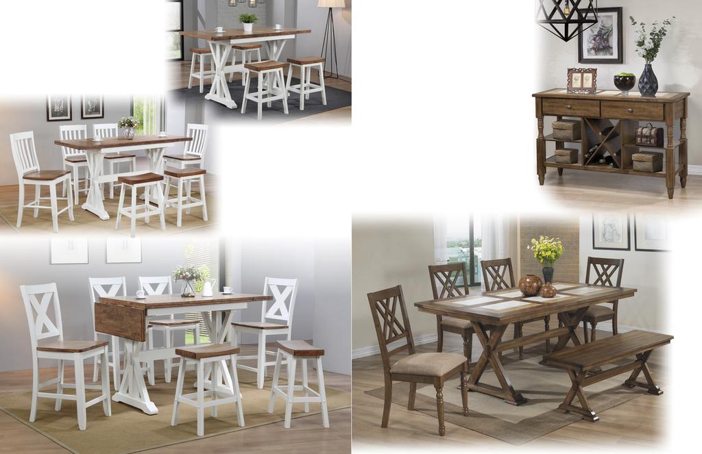 P a c i f i c a Solid hardwood DPT52886 66" Tall Table w/ 2x10" Drop Leaves 28W x 46/56/66D x 36H Rustic rown 3 / White 6 Finish F l o r e n c e M e d i u m r o w n F i n i s h Solid Hardwood & Tile
