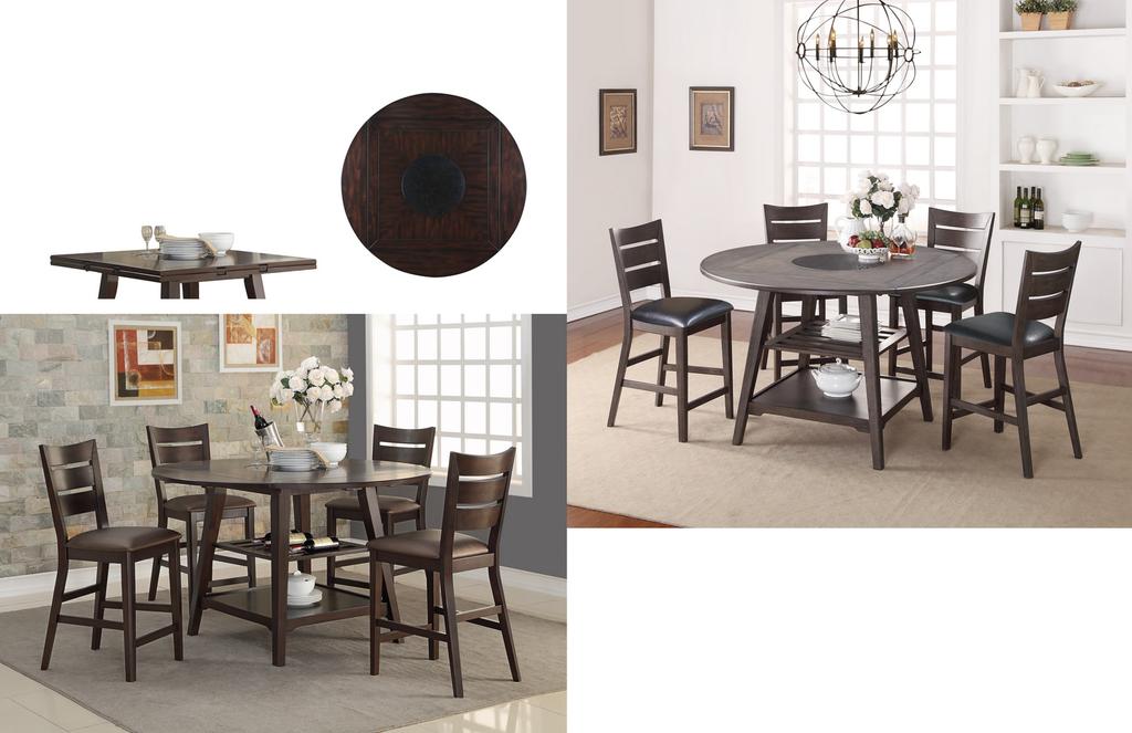 P a r k s i d e DPT36060X/G with drop leaves on 4 sides that convert the 60" round table top to a 42" square table top DPT36060X/G with granite lazy susan which is easily removable for cleaning