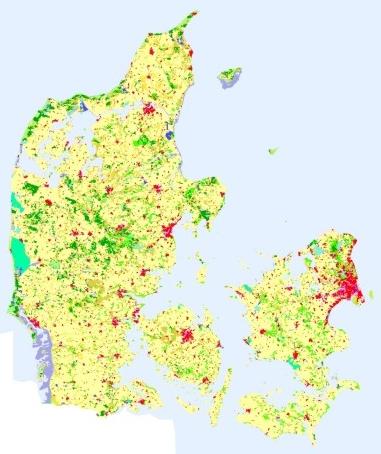 CORINE : Denmark : Classification Denmark: Land cover map - CORINE dataset (21 class, Sattler, 1999) Description of land-class Crops, Mixed Farming Irrigated Crops Bogs and Marshes Evergreen