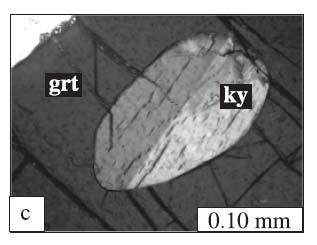 Further petrographic analysis reveals inclusions of kyanite within garnet INCLUSIONS