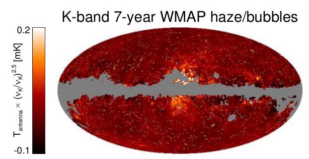WMAP Haze Discovered in WMAP data after subtraction of CMB and foregrounds Roundish spot