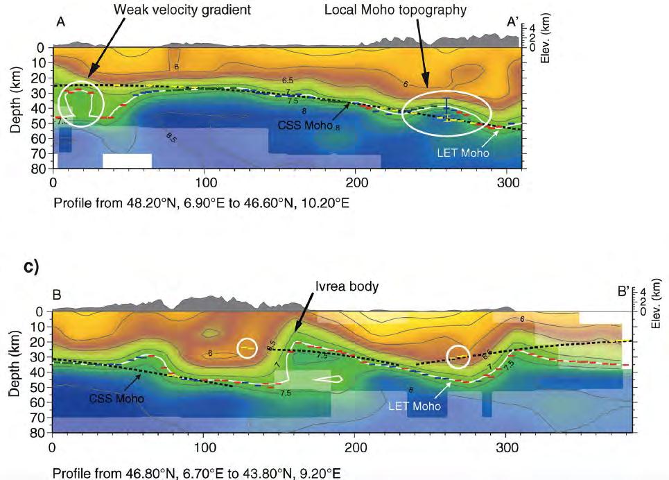 Moho topography from LET => Moho depth recognized