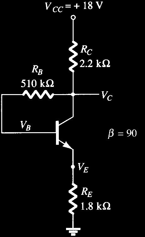 *64. Answer the following questions about the circuit of Fig. 4.159 : a. What happens to the voltage V C if the resistor R B is open? b. What should happen to V CE if b increases due to temperature?