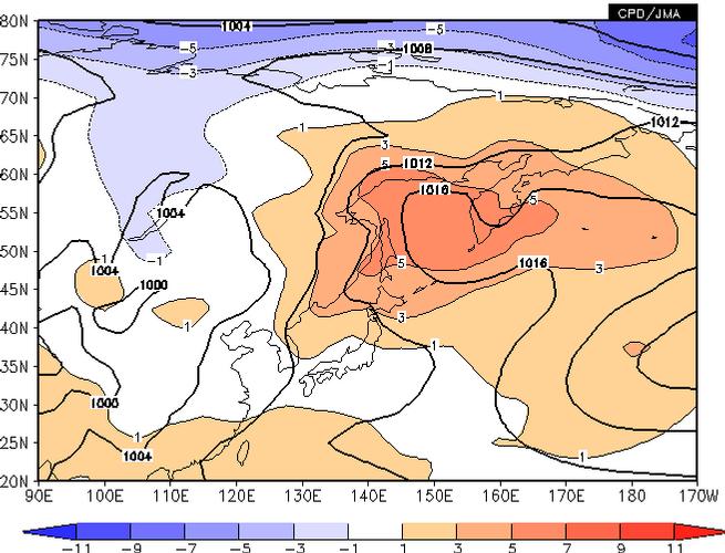 of 4 hpa and anomaly (shading) The base period for the normal is 1979 2004.