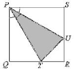 QUESTION/ VRG The diagram shows a triangle PTU inscribed in squarepqrs. Each of the marked angles at P is equal to. What fraction of square PQRS is the area of the triangleptu?