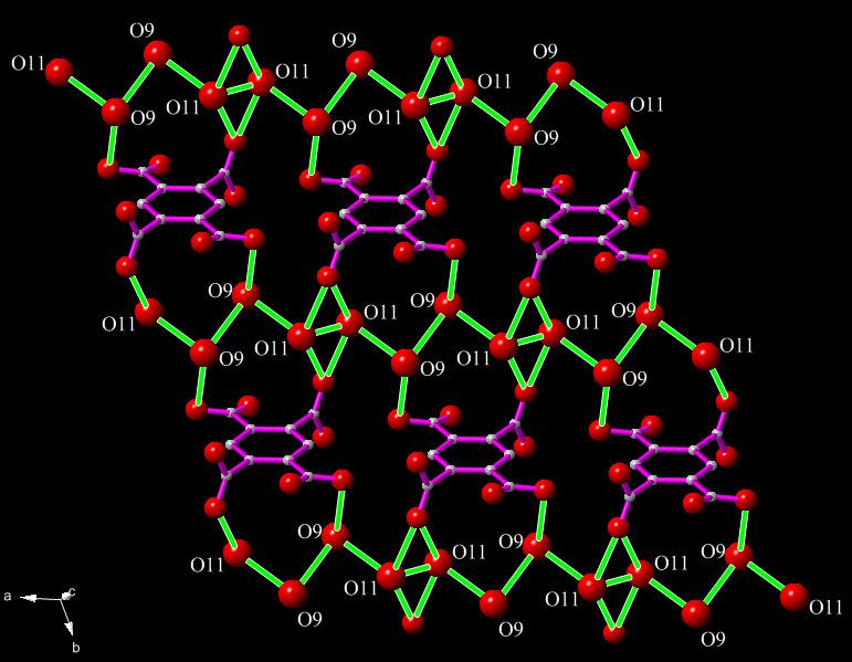 Figure S2: Hydrogen bonding connectivity between pyromellitate oxygen atoms and lattice water molecules in