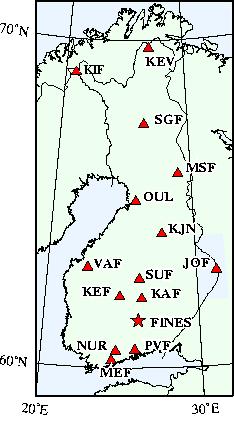 Figure 4 Locations of Finnish seismogram stations