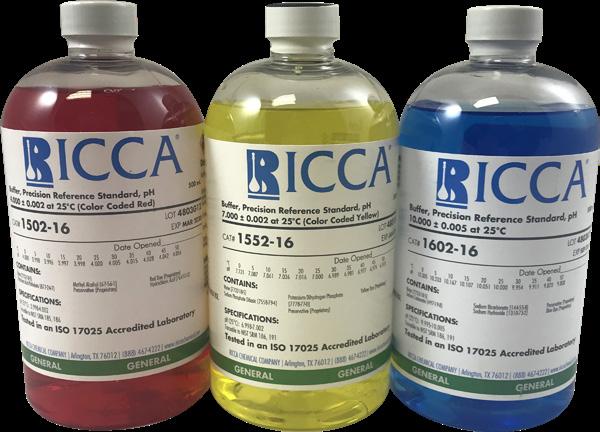 ph Calibration Precision Buffers With the tightest specifications in the industry, Ricca ph Calibration Precision Buffers feature specifications of +/- 0.002 @25 C, (with ph 10 +/- 0.