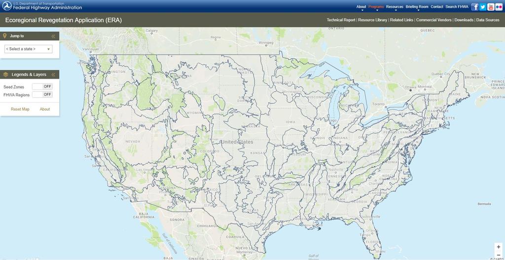 FHWA s Ecoregional Revegetation Application Tool Search for native plants by ecoregion Filter plants by attributes (soil,
