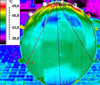 Temperature distribution analysis on the spherical absorbing surface is shown in Fig 12. South view; 13:01; 895 W/m 2 ; 0.53 m/s; 29 C.