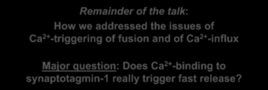 Remainder of the talk: How we addressed the issues of Ca 2+ -triggering of fusion and of Ca