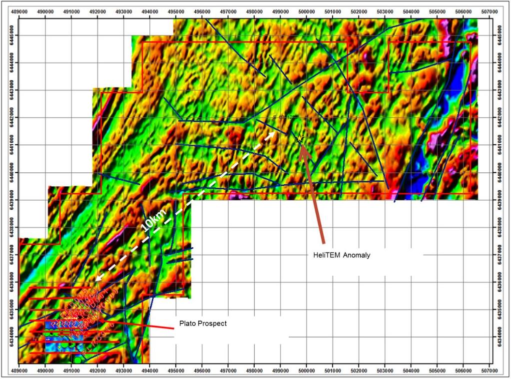 Figure 6: E63/1281 - Location of HeliTEM anomaly 10km to the NE of known nickel-copper
