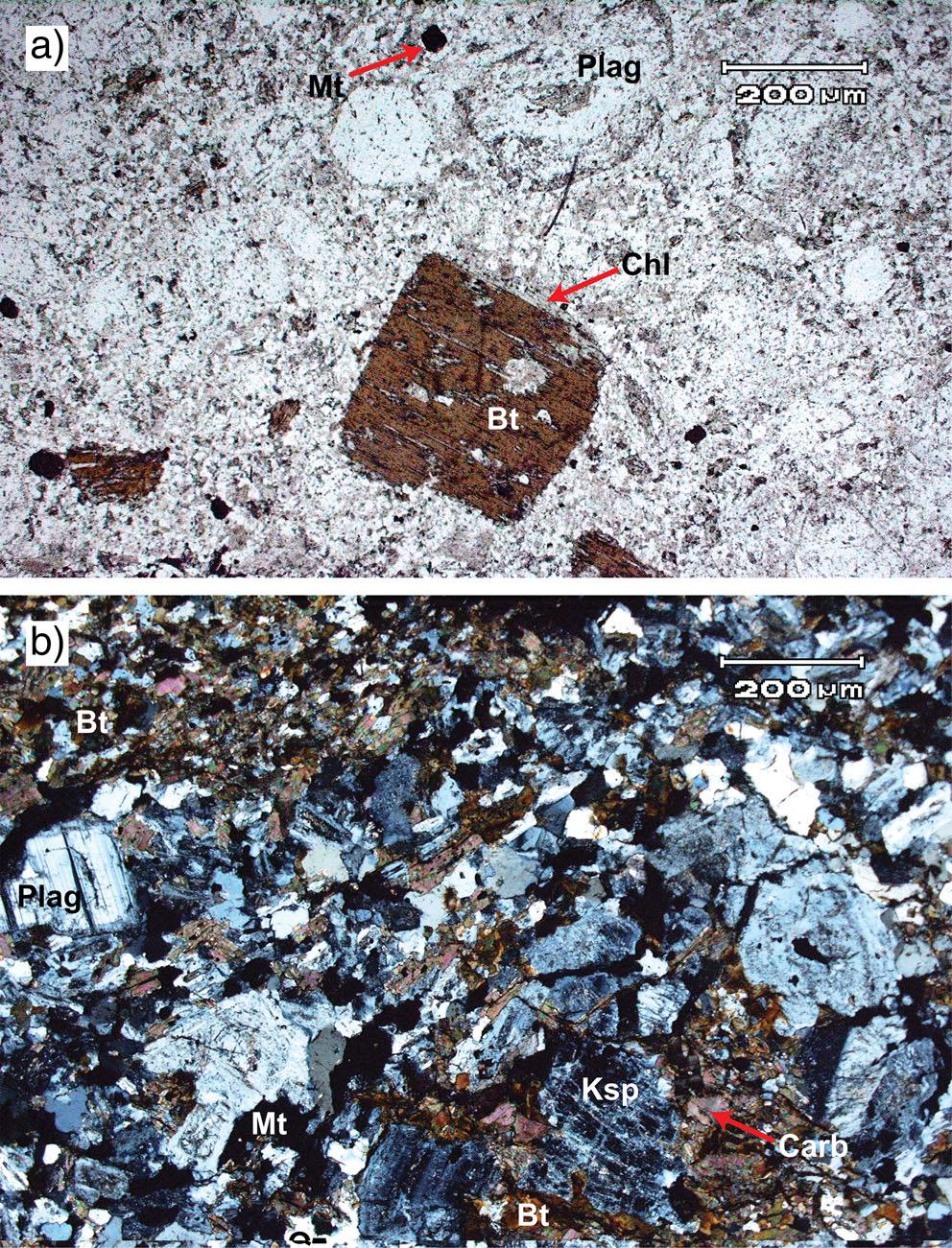 Miner Deposita (2015) 50:245 263 251 A circular plug of diorite crops out near the central part of the prospect and post-dates all of the other igneous phases (Fig.