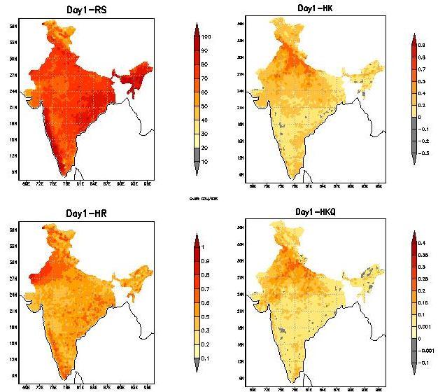 4. RESULTS AND DISCUSSION 4.1. Skill of rainfall forecast over Indian window and homogeneous Regions The observed and forecasted rainfall values (from GFS T-1534 output) at the regular grid of 0.