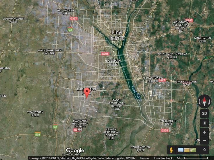 Figure 8: Satellite view, Luozhuang Jiedao and Linyi City. Source: Google Maps. 4.2.2 Fenghuangling Jiedao, Hedong District, Linyi City, Shandong Province ( 山东省, 临沂市, 河东区, 凤凰领街道 ).