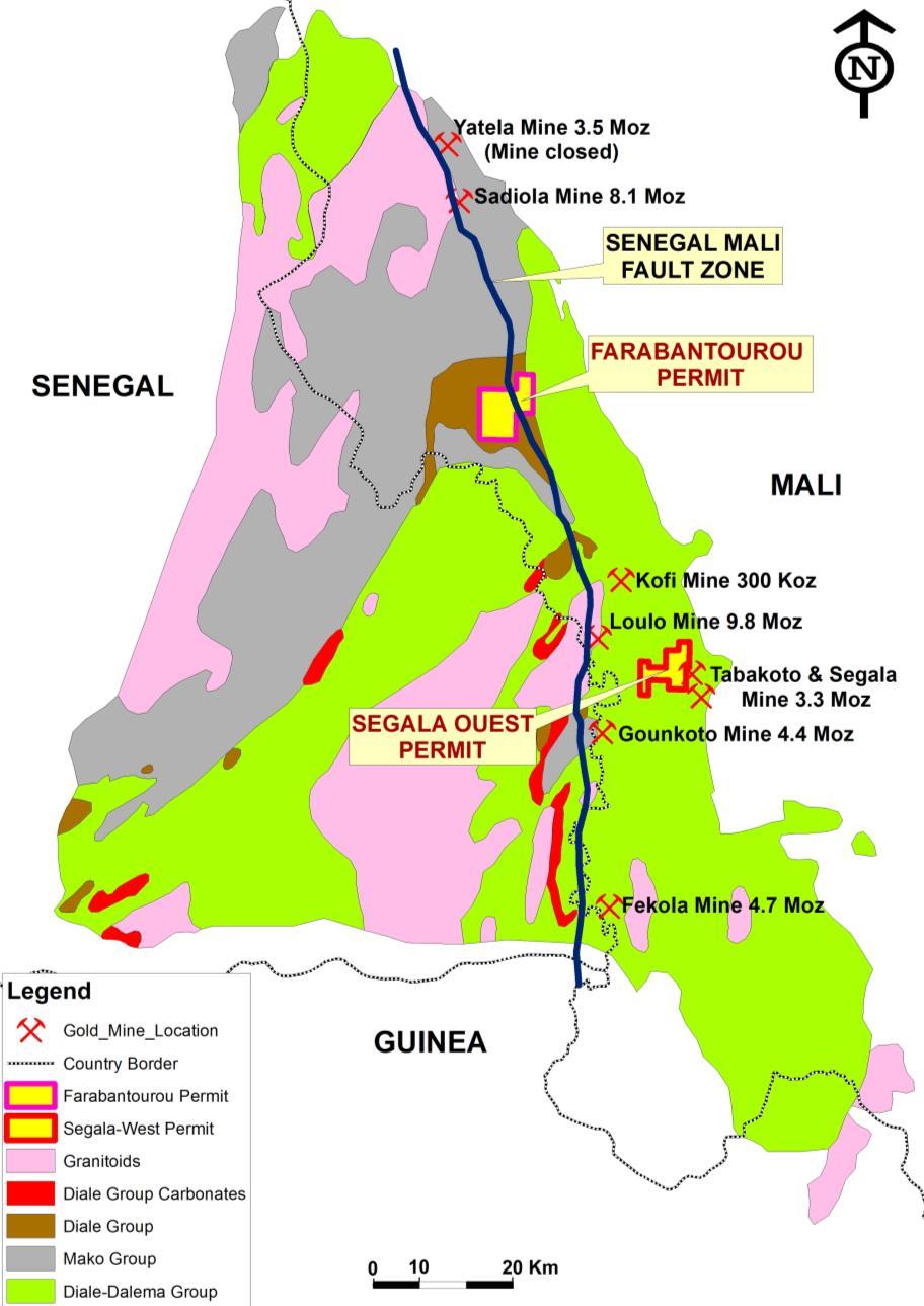 Farabantourou and Segala West Projects Locality Gold mineralization at Farabantourou is related to the Senegal Mali Fault Zone ( SMFZ ) structural event Deposits in near proximity to Farabantourou on