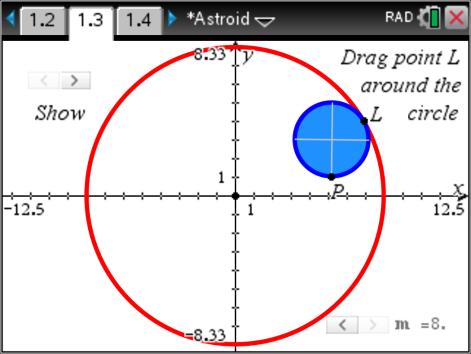 Cycloid Open the TI-Nspire file: Astroid. Navigate to page. of the file. Drag point A on the rim of the bicycle wheel and observe point P on the rim.