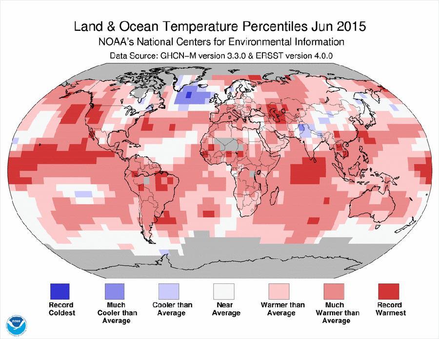 July 2014-june 2015 are the warmest months for 136 year period with warming increasing from January, February, March and April which was the third warmest.