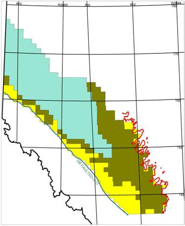 DE #2 (2006) OUTLINE DE#2 (2009) ADDITION Fernie edge is delimiter to southeast separates Jurassic / Cretaceous sands CAPP proposed western limit at Deep Basin edge ERCB recognizes principle, but