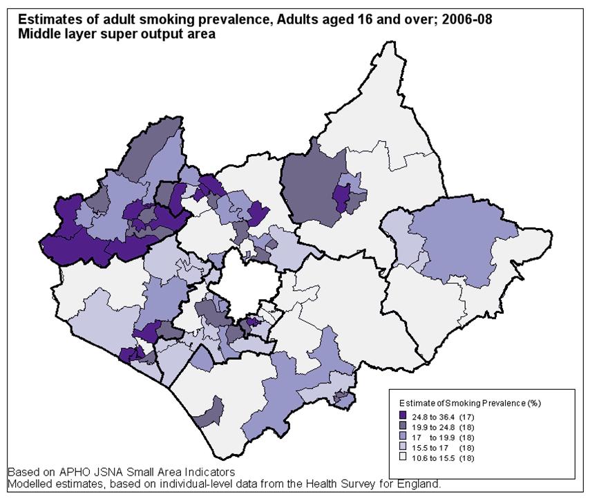 Staying healthy Smoking In 2009/10 it was estimated that around 24700 adults in Charnwood smoke (18.3%). This is not significantly different to the England average (21%).