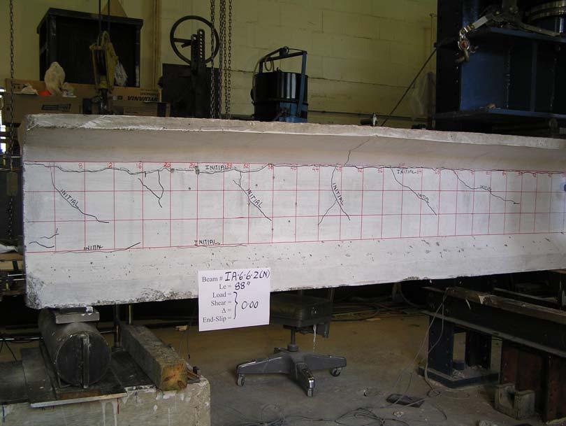 Photo showing the cracks present on the beam IA-6-6-2 before starting the test. The beam was loaded in two cycles on 13 th and 14 th October 25 respectively.