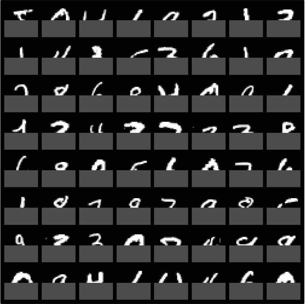 Given these observations...... you want to make these predictions Figure 1: An example of the observed data (left) and the predictions about the missing part of the image (right).