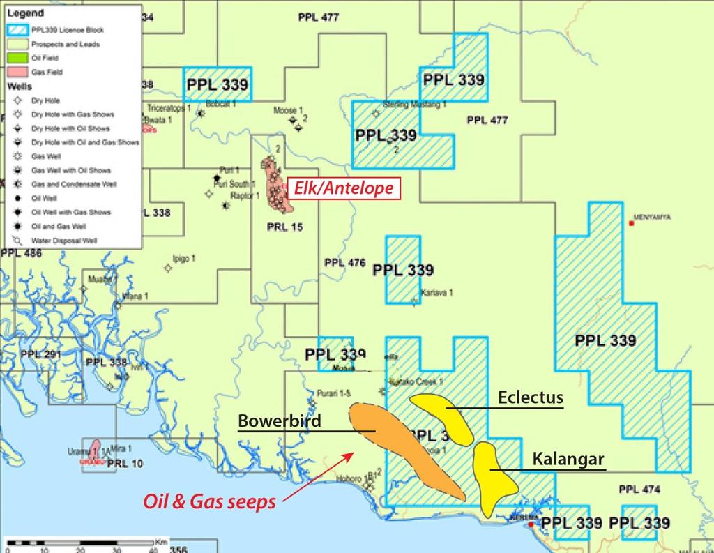 PPL339 Kalangar Exploration Well located in the Carbonate Fairway between Lizard and Elk/Antelope Proven petroleum system confirmed by Elk Antelope a giant gas condensate discovery in Miocene